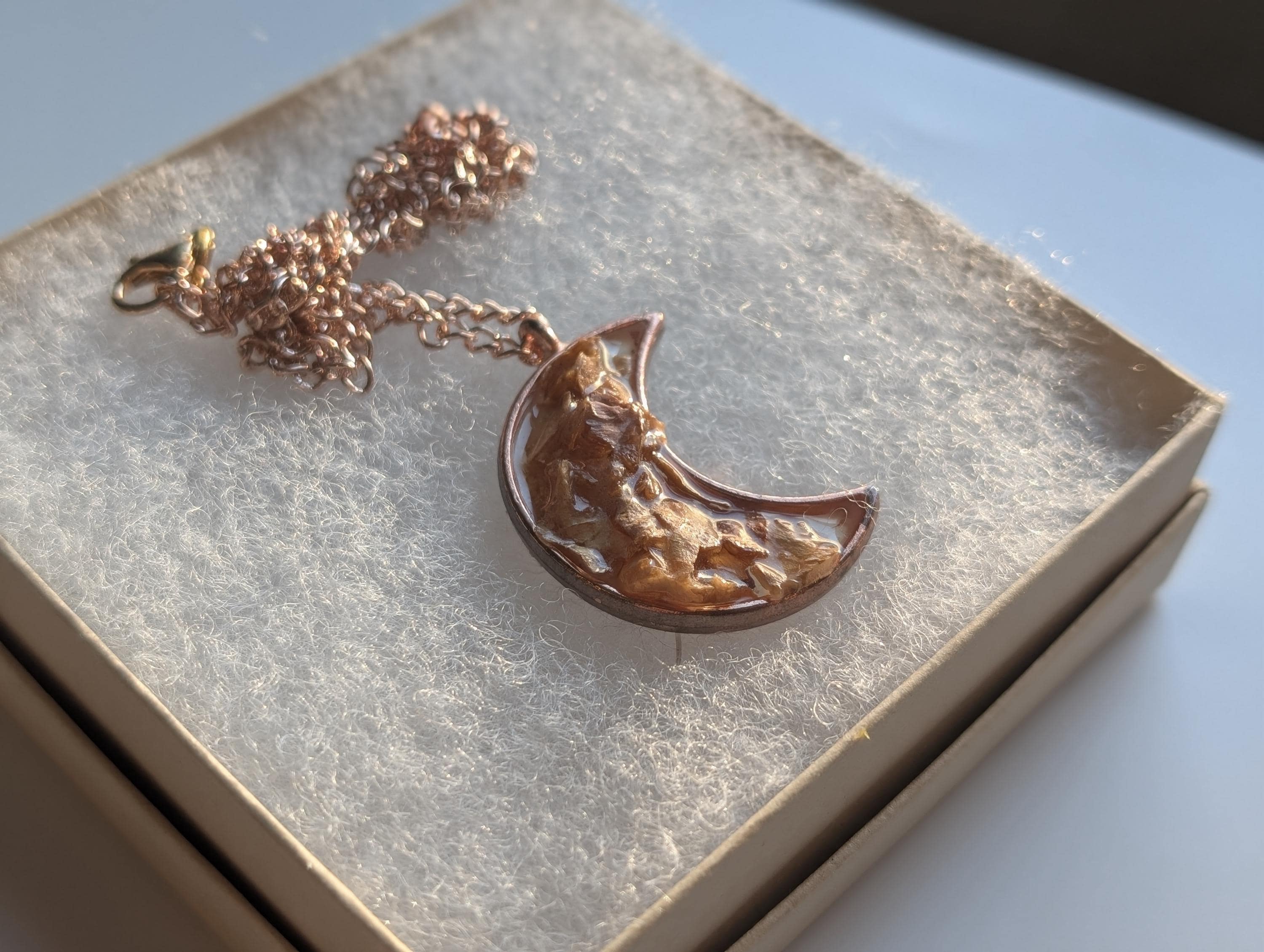 Moon Shaped Necklace - Dried Flower Pendant