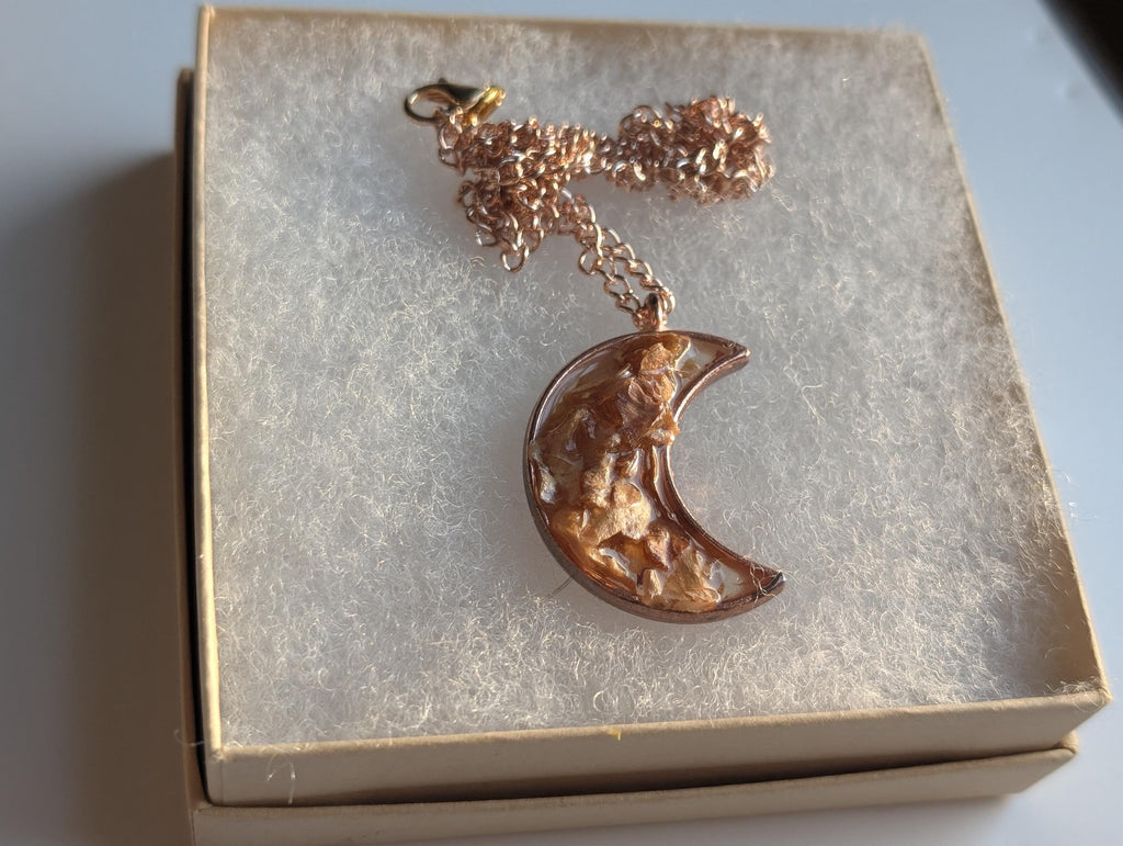 Moon Shaped Necklace - Dried Flower Pendant