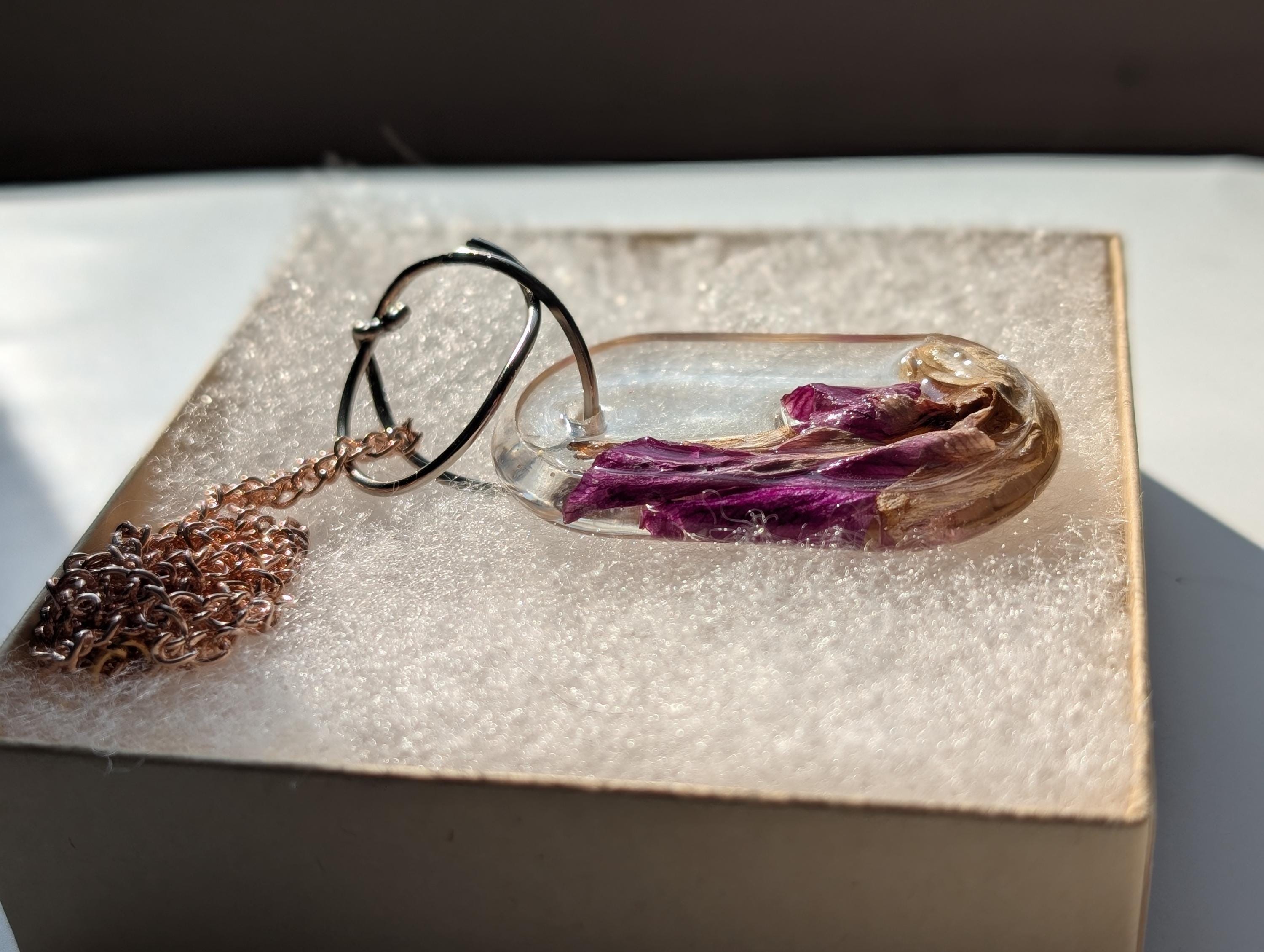Dried Flower Pendant - Purple Resin Jewelry