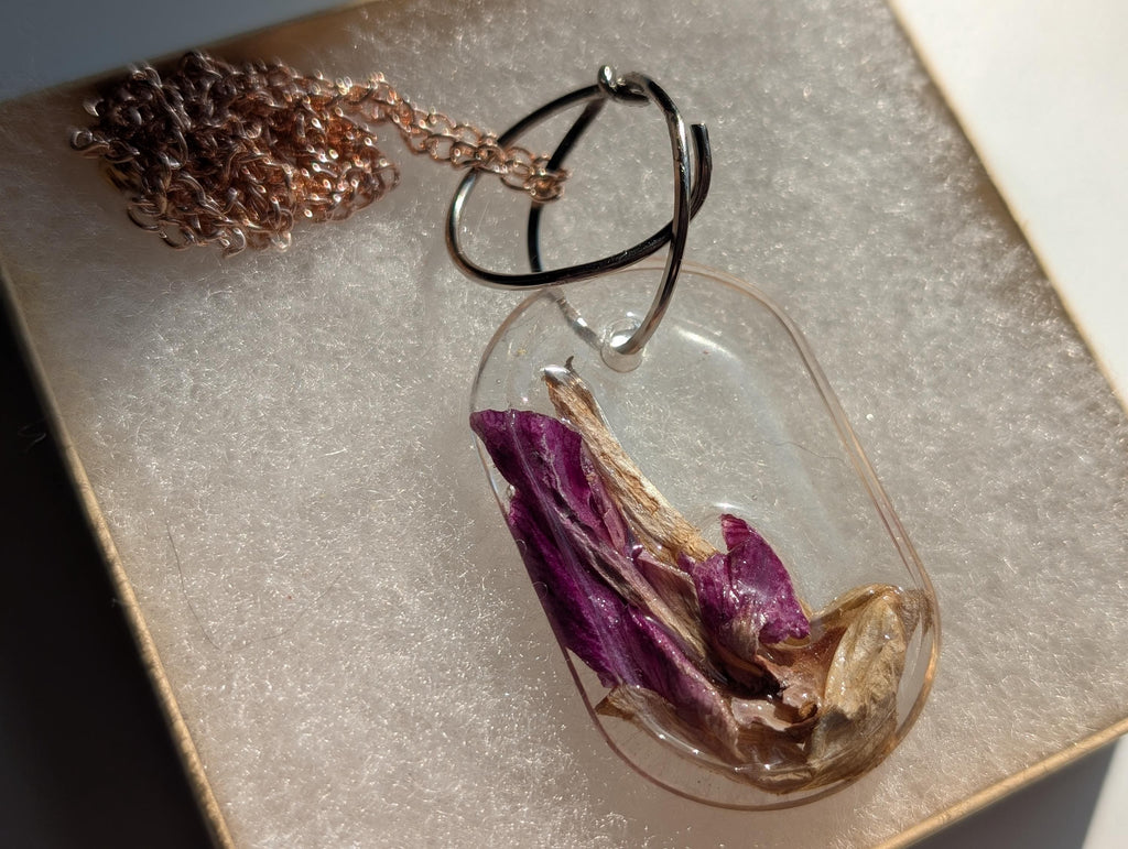 Dried Flower Pendant - Purple Resin Jewelry