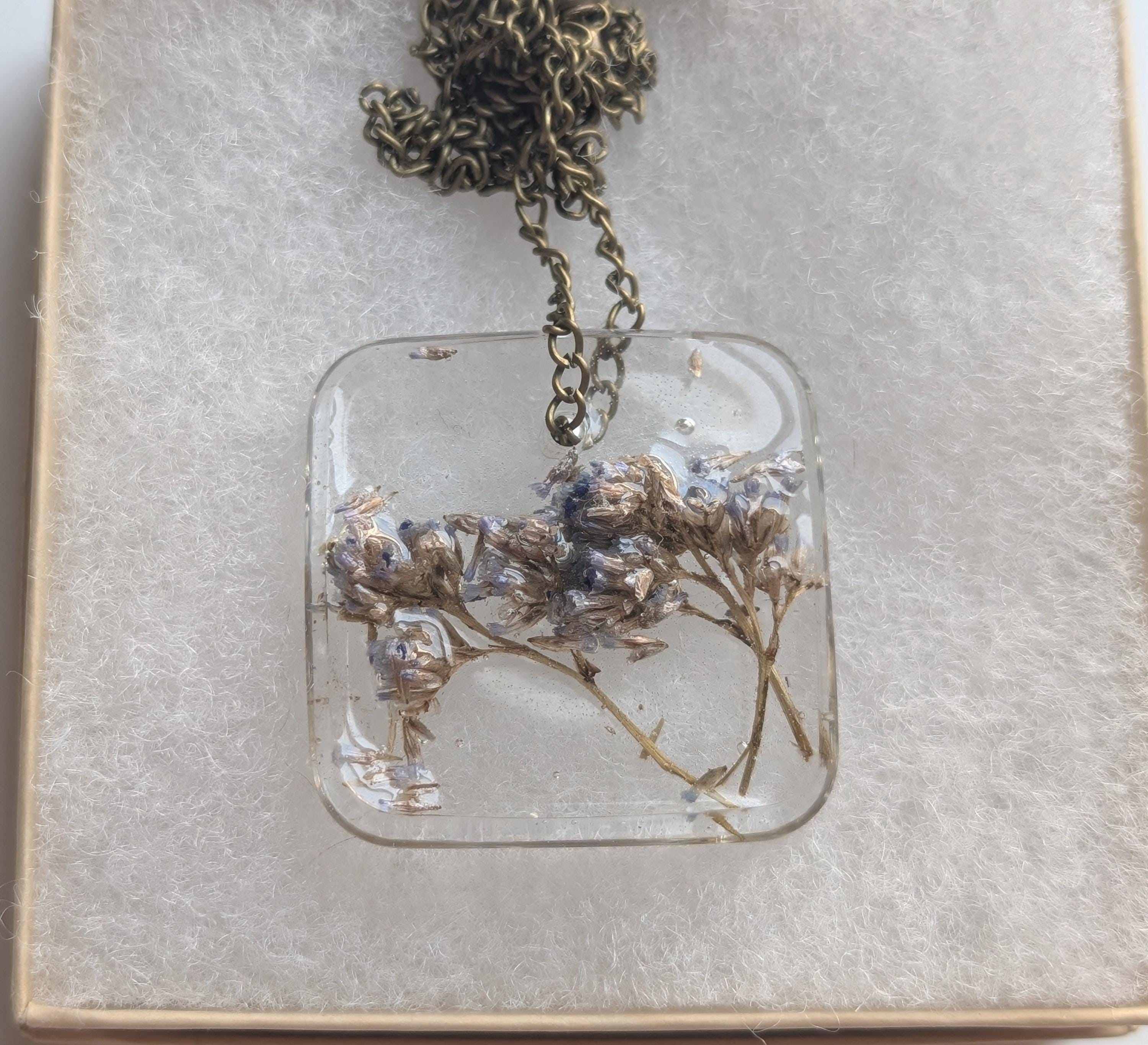Dried Flower Pendant - Square Resin Jewelry