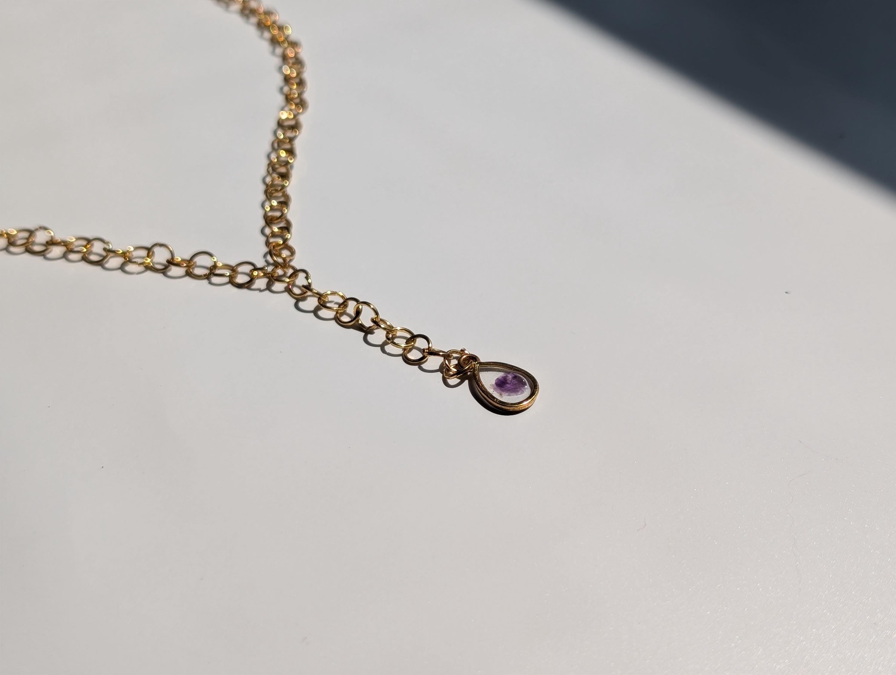 Lariat Choker - Amethyst Pendant - Short Necklace