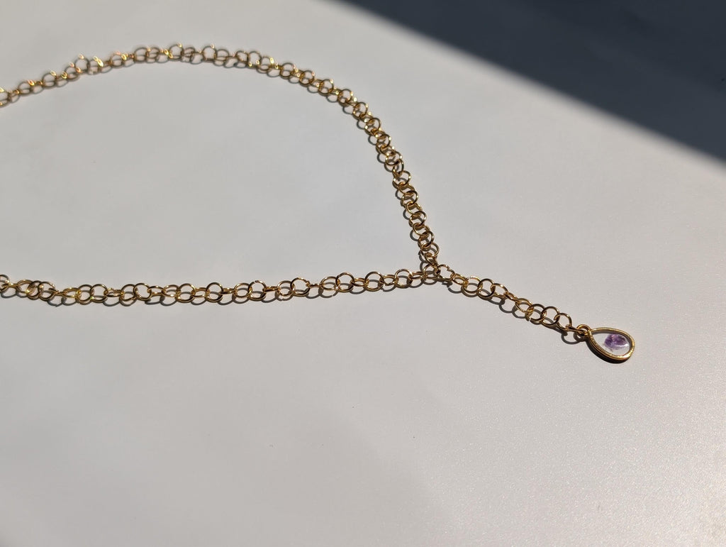Lariat Choker - Amethyst Pendant - Short Necklace