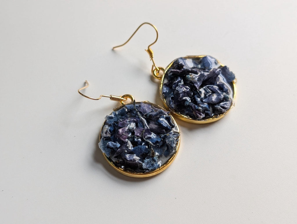 Blue Petal Earrings - Dried Flower Jewelry